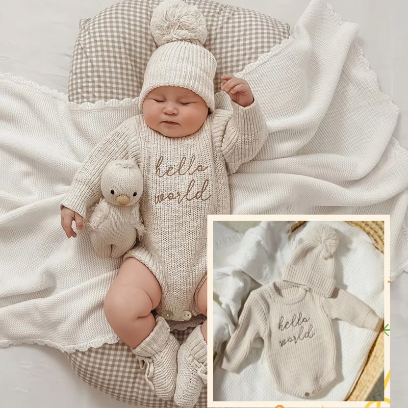 Baby Clothing Onesies - Ylsteed Hello World Strick-Fotografie-Strampler für Neugeborene